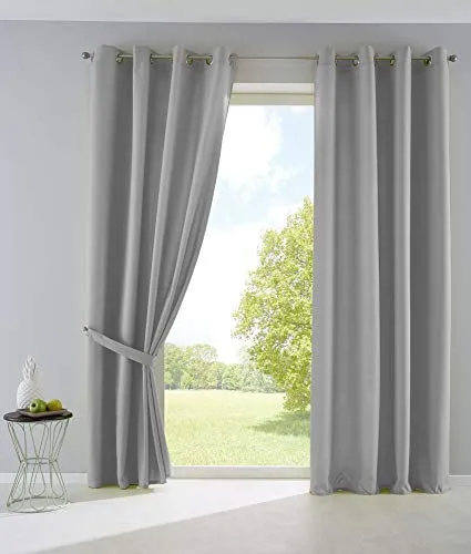 2er Set Vorhänge Blickdicht Gardinen Matt Lichtdurchlässig »Palermo« mit Ösen und Raffhalter Dekoschal HxB 145x140 cm Grau, 10000265-2