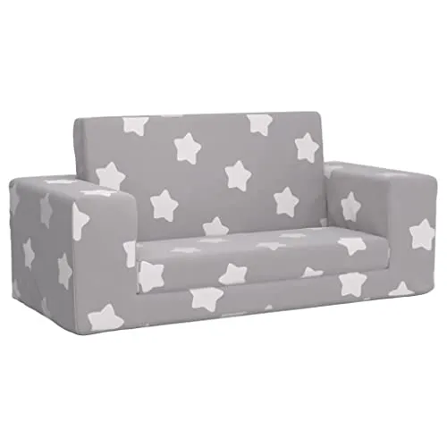 vidaXL Kinder-Schlafsofa 2-Sitzer Hellgrau mit Sternen - Schlafsofa für Kinder im 2-in-1-Design: komfortabel als Sessel oder Mini-Sofabett nutzbar. Weicher Plüschbezug sorgt für Gemütlichkeit und ist abnehmbar für einfache Reinigung.