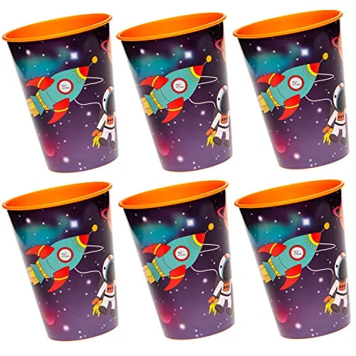 cama24com Weltraum Space Kunststoffbecher 6 Stück Kindergeburtstag Mitgebsel Tischdeko mit Palandi® Sticker