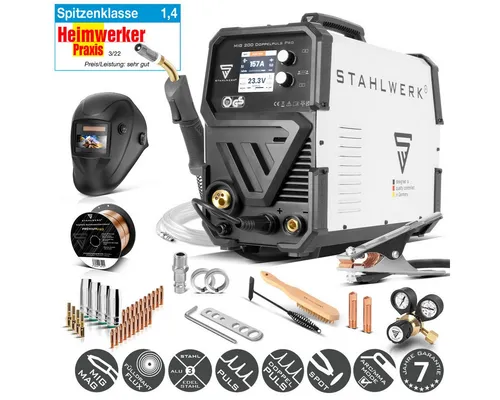 STAHLWERK MIG MAG 200 ST PLUS Schweißgerät - Schweißgeräte mit 7-Jahre-Garantie, ideal für dünne Bleche dank doppelter Pulsfunktion und modernster IGBT-Technologie.
