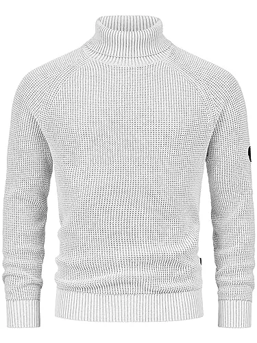 Indicode Herren INHarlan Fein-Strickpullover aus Baumwolle mit Rollkragen und RIPP-Bündchen Ecru Mix, XXL