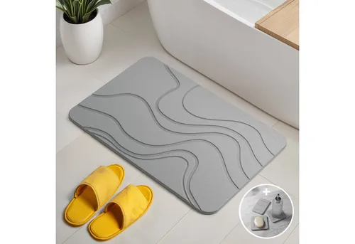 Björn&Schiller Badematte Stein Kieselgur 60x39 cm - Badematte mit rutschfester Oberfläche, schnelle Wasseraufnahme und schnelle Trocknung. Ideal für Badezimmer, pflegeleicht und umweltfreundlich.