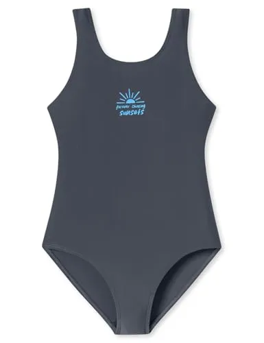 Schiesser Mädchen Aqua Teen Badeanzug, Graphit 182711 - Badeanzug für Mädchen in Größe 140 bis 176 mit buntem Palmenmuster, verstellbaren Trägern und herausnehmbaren Pads – perfekt für den Sommer!