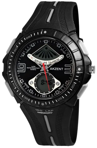 Akzent Herren Uhr Sport Männeruhr Digital Analog Watch Silikonarmband Schwarz