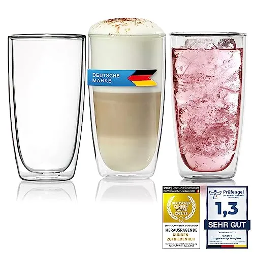 Dimono® Doppelwandiges Trinkglas Wasserglas aus Borosilikatglas Latte Macchiato Longdrink- & Cocktailgläser (1 Stück)