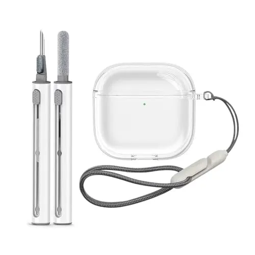 BoerHang Hülle Kompatibel mit AirPods 4 2024, TPU Stoßfest Transparent Einfach [Front-LED Sichtbar] Mit Reinigungsutensilien Kompatibel mit AirPods 4 2024.Transparentes Schlüsselband