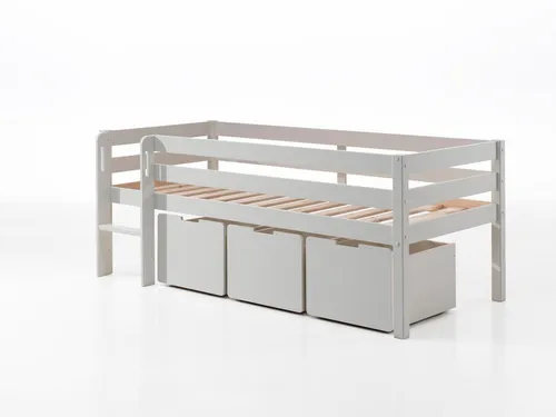 aufm Kessel Kinderbett Kojenbett Karolina 208x105x83 Kinderbett Einzelbett Massivholz Weiß (inkl. Versand, Lieferung bis Verwendungsstelle), Liegefläche 90 x 200, niedrige Höhe, ideal für Dachschrägen, Schublade 58
