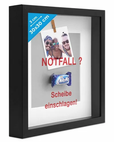 PHOTOLINI 3D-Bilderrahmen mit Passepartout - Einzelrahmen für Objekte bis 3 cm Tiefe, aus hochwertigem MDF und Echtglas, perfekt für kreative Präsentationen und besondere Erinnerungen.