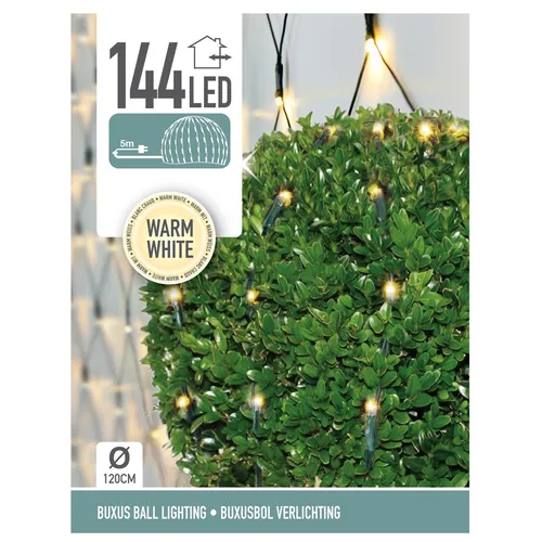 Lichternetz Kugel 144 LED warmweiß Ø120 cm - Weihnachtsbeleuchtung mit 144 warmweißen LEDs, ideal für stimmungsvolle Dekoration im Garten oder zuhause.