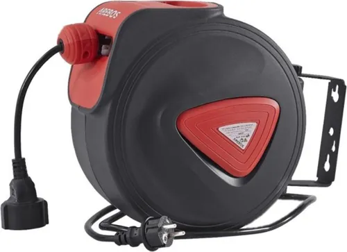 Arebos Automatische Kabeltrommel – 180° Schwenkbar mit 15 m Kabel - Kabeltrommel mit stabiler Wandhalterung, automatischem Rückzug und 180° Drehbarkeit. Ideal für Garten, Garage oder Werkstatt – praktisch und platzsparend.