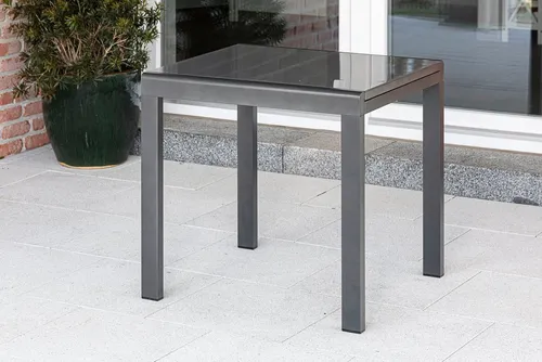 Merxx Semi-Balkonausziehtisch 80 (120) x 70 cm - Gartentisch, ideal für kleine Terrassen, ausziehbar für bis zu 4 Personen, mit pulverbeschichtetem Aluminiumgestell und Sicherheitsglasplatte.