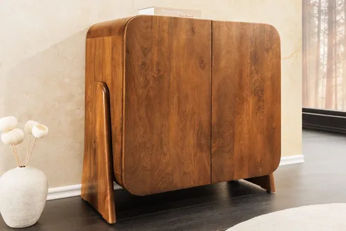 riess-ambiente Lowboard BRASIL 75cm – Braunes Mango Massivholz mit Stauraum - Elegantes Lowboard aus lackiertem Mangoholz mit zwei grifflosen Türen und praktischen Fächern. Ideal für Wohnzimmer und bietet durch die seitlichen Füße eine leichte Optik.
