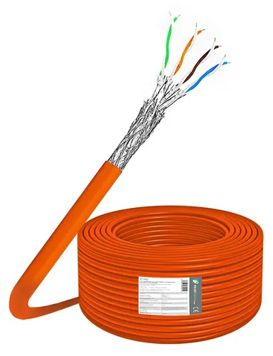 Produktbild Cat7 Verlegekabel Installationskabel 25m Netzwerkkabel 10 Gbit 1000 Mhz Datenkabel S/FTP AWG23 PIMF Halogenfrei Simplex orange