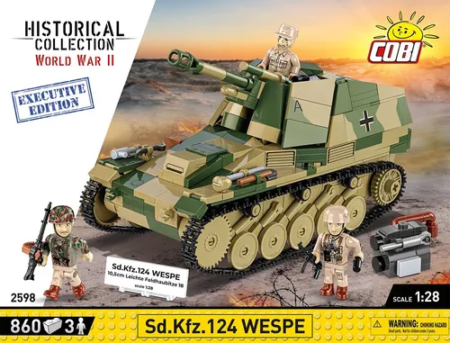 COBI 2598 Sd.Kfz. 124 Wespe Bausatz - Konstruktionsspielzeug mit 860 Teilen und 3 Figuren, ideal für Modellbau-Enthusiasten und Geschichtsinteressierte.