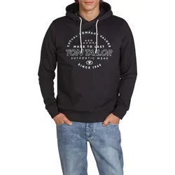 TOM TAILOR Hoodie Herren Regular Fit – Stylischer Kapuzenpullover in Almost Black - Kapuzenpullover für Herren mit modischem Logo-Print, ideal für Freizeit und Sport. Aus hochwertigem Baumwoll-Mischgewebe für höchsten Tragekomfort und Pflegeleichtigkeit.