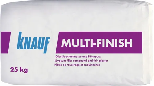 Knauf Multi-Finish Gips-Spachtelmasse 25 kg - Spachtelmasse für perfekte Oberflächen, ideal für Innenanwendungen und schnelle Verarbeitung, Farbe: Weiß.