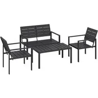 Furnicato Gartenmöbel Set Sitzgruppe für 4 Personen – Wetterfestes Lamellendesign - Genießen Sie entspannte Stunden im Freien mit diesem 4-teiligen Gartenmöbel-Set. Es umfasst ein Zweisitzer-Sofa, zwei Sessel und einen Couchtisch. Die wetterbeständigen Materialien bieten Langlebigkeit und Komfort.