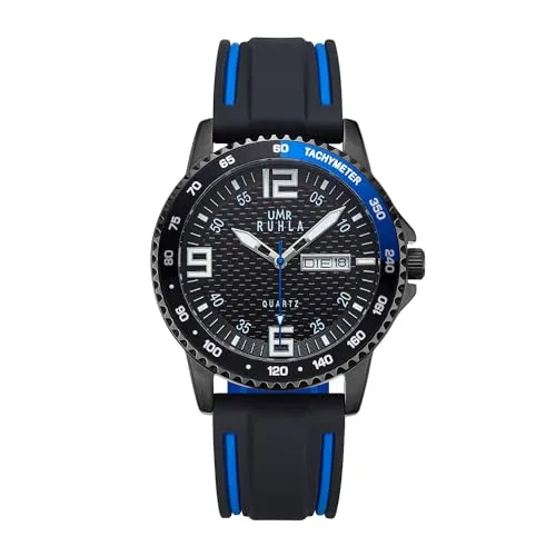 UMR RUHLA Sport Armbanduhr für Herren - Hochwertige Quarz-Herrenuhr mit wasserdichtem Edelstahlgehäuse bis 10 bar, ideal für Sport und Alltag. Mit deutscher Wochentagsanzeige und nachleuchtenden Zeigern.