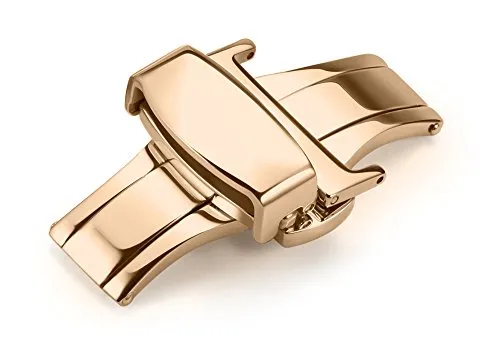 iStrap Edelstahl-Faltschließe mit Druckknopf-Silber Gold Roségold Schwarz Uhrenverschluss-16mm 18mm 20mm 22mm