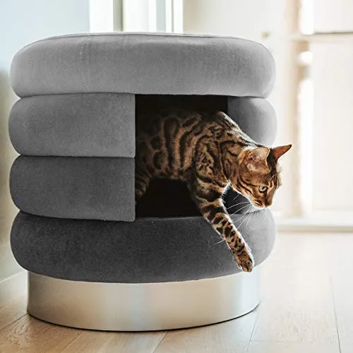 CanadianCat Company Design Katzenhöhle Choupette | Grau - Katzenhöhlen & -häuser | Hochwertige Designer Kuschelhöhle, auch als Schmink-Sessel nutzbar, ideal für große Katzen und einfach zu pflegen.