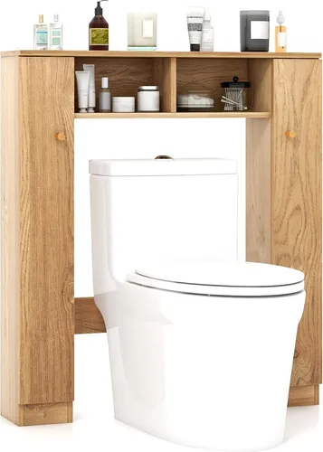 COSTWAY Toilettenschrank Bad Überbauschrank - Badezimmerschränke mit viel Stauraum, 4 verstellbaren Regalböden und Kippschutz für optimale Sicherheit und Stabilität.
