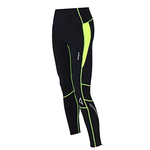 Airtracks Herren Winter Thermo Laufhose Lang Jogginghose Trainingshose Jogginghose Fitnesshose Leggings Fahrradhose - schwarz-neon - L