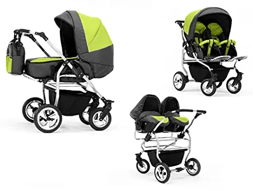 Zwillingskinderwagen 4 in 1 Duo inkl. Autositze - 13 Teile - in 20 Farben