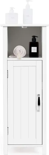 Badschrank, Badregal mit 1 Offenem Fach & 1 Tür, Badezimmerschrank aus Holz, Badkommode, Beistellschrank für Badezimmer, Wohnzimmer, Eingansbereich, 30 x 30 x 80 cm, Weiß