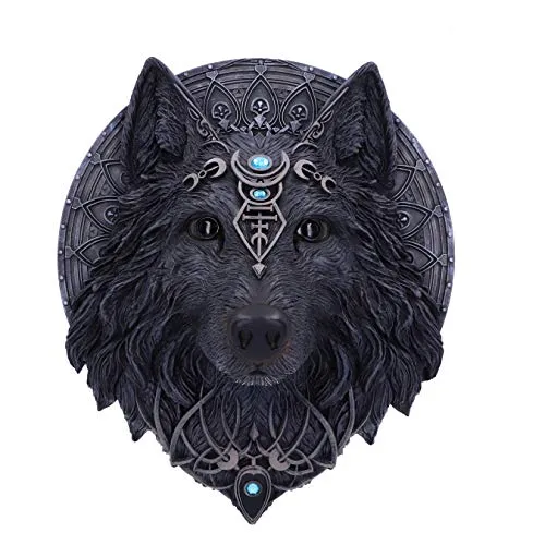Nemesis Now Dark Gothic Magischer Wolf Mond Wandbehang Plaque, Schwarz, Einheitsgröße