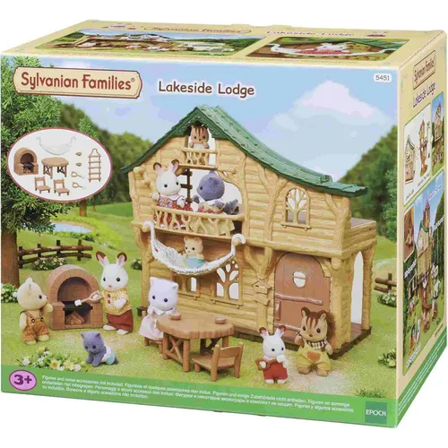 Sylvanian Families 5451 Haus am See - Puppenhaus Spielset, 2 Ebenen mit Rutsche und Poolumbau, ideal für kreative Spielstunden ab 3 Jahren