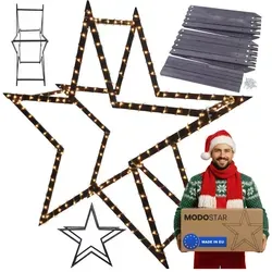 Modo24 Dekostern DIY MODOSTAR Weihnachtsstern Set aus FSC Holz 2D und 3D in 3 Breiten, zum Garten & Terrasse, wetterfest, faltbar & stabil, Weihnachtsdeko schwarz 189 cm