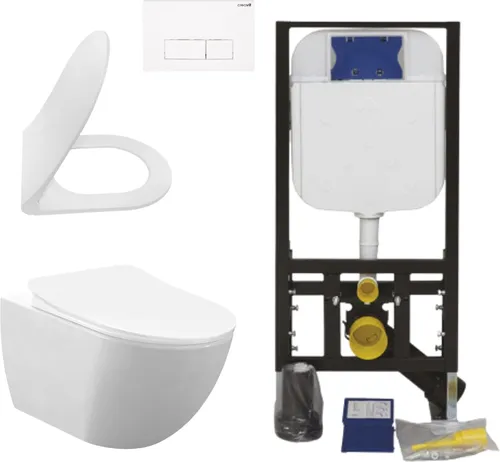 Creavit Hänge WC Weiß 48,5 cm - spülrandlos mit Softclose Sitz - Sanitäranlagen & Zubehör, ovales Design, spülrandlos für einfache Reinigung und Softclose Sitz für leisen Gebrauch.