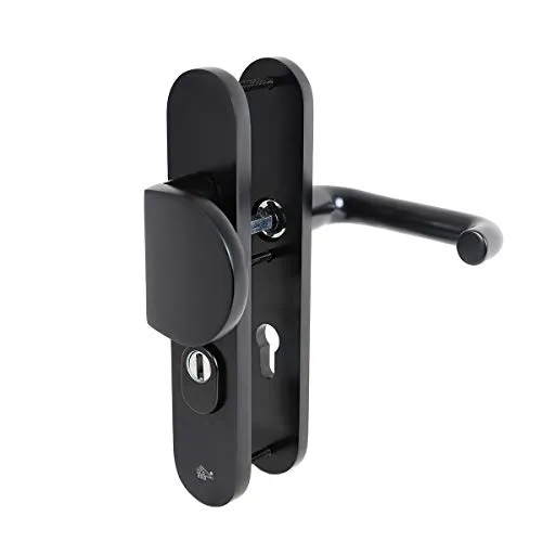 Schutzbeschlag Haustürbeschlag SKG3 mit Knopf und Drücker - Türsicherungen mit Schutzklasse 3, ideal für DIN rechts und links; bietet Kernziehschutz und überdeckt alte Abdrücke dank extra breitem Schild (250mm x 50mm).