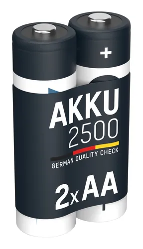 ANSMANN Akku AA Mignon 2500 mAh 1,2V NiMH - 2 Stk, Wiederaufladbare Batterien maxE - Akkus in Mignon AA Größe, mit hoher Kapazität von 2500 mAh und Schnellladefähigkeit, ideal für langlebige Energieversorgung.