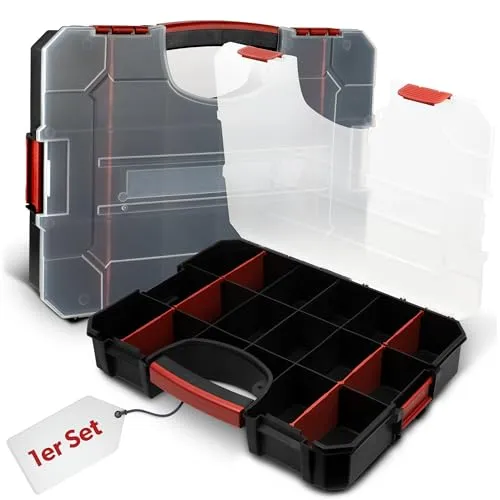 siwitec Sortimentskasten, 16 Fächer und 6 anpassbare Trennstege, Sortimentsbox für Kleinteile, stapelbar, Werkzeug Organizer, Kleinteilemagazin, Sortimentskoffer aus Kunststoff 38 x 29 x 6,5 cm 1 x