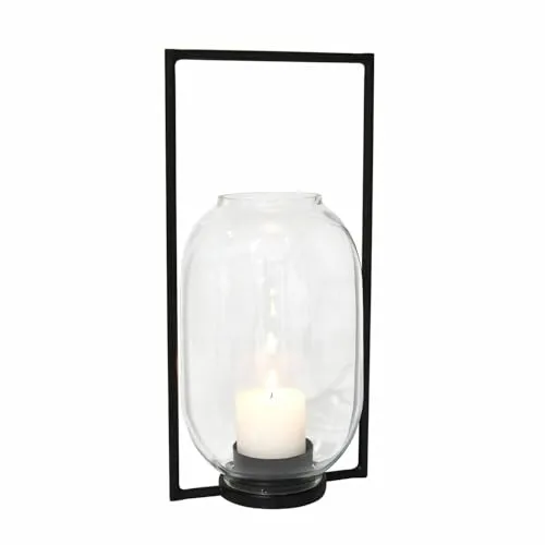 Loberon Windlicht Ulisette, Moderne Formgebung, Abnehmbarer Glaseinsatz, Minimalistisches Design, Kerzenhalter, Wohn-Accessoires, Eisen, Glas, klar/schwarz