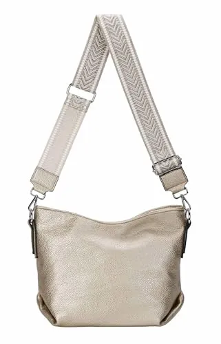 Damen Tasche Shopper Hobo Bags Crossbody Schultertasche Umhängetasche Handtasche Gürteltasche Crossover Kunst Leder Gold V1