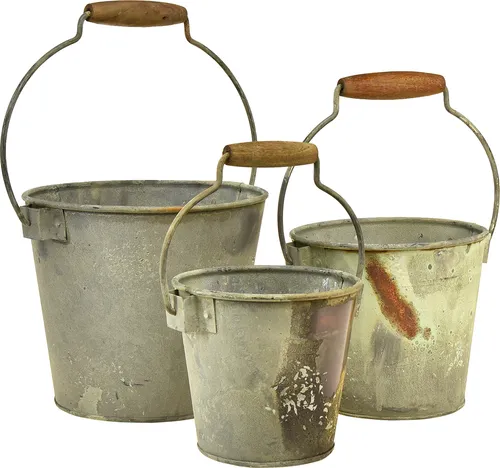 3er Set Vintage Deko Eimer Metall Rostoptik in braun von Viana