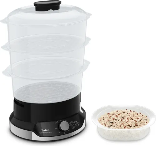Tefal VC2048 Ultracompact Dampfgarer - 9-L-Kapazität, gesundes Kochen mit BPA-freien Aufsätzen und 60-Minuten-Timer