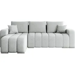 MIRJAN24 Ecksofa Pufetto Boucle, Eckcouch mit Bettkasten und Schlaffunktion, Stilvoll Polstersofa, L-Form (Farbe: Lambi 11) - Grau