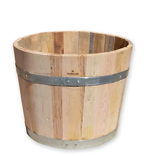 Temesso Blumentopf aus Kastanienholz - Rundes Holzfass für Pflanzen (D60 H40 cm) - Hochwertiger Pflanzkübel aus massivem Kastanienholz, ideal für Ihren Garten. Mit verzinkten Fassreifen für Stabilität und Langlebigkeit. Perfekte Wahl für stilvolle Gartendekoration.