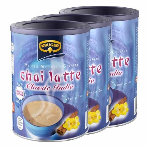 Krüger Chai Latte Classic India Vanille-Zimt Instanttee - Genießen Sie den süßen Geschmack des Krüger Chai Latte mit Vanille und Zimt. Praktisches Teepulver für eine schnelle Zubereitung – ideal für eine gemütliche Auszeit.