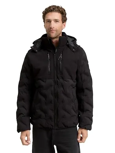 TOM TAILOR Steppjacke für Herren, XXXL, Schwarz - Funktionsjacke für Herren mit modischem Strukturmuster, taillenbedeckt, elastischer Bund und praktischen 5 Taschen. Ideal für kalte Tage und vielseitige Freizeitlooks.