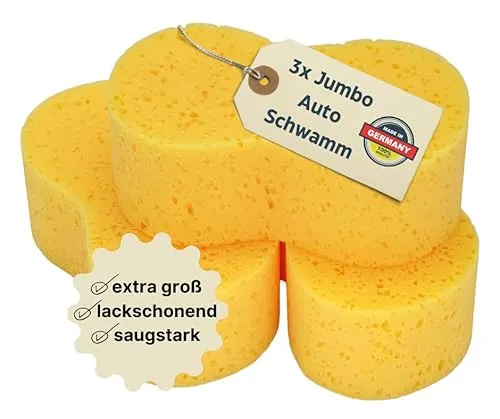 SCHAUMEX® 3er Set Jumbo Autoschwamm – lackschonend, kratzfrei, saugstark, entfernt Schmutz mühelos, Reinigung außen und innen, Felgen und Lack – Made in Germany