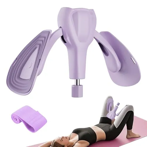 Beckenboden Oberschenkeltrainer 35 kg Verstellbarer Kegel Beintrainer für Zuhause Postpartum Erholung für Frauen und Männer, mit Band, Violett