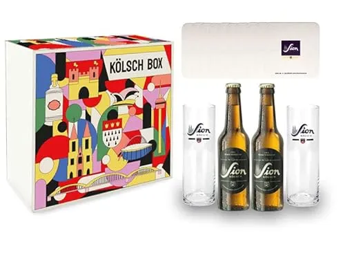 Sion Kölsch Set/Geschenkset - 2x Sion Kölsch 330ml (4,8% Vol) + 2x Sion Gläser + 10x Sion Bierdeckel - Inkl. Pfand MEHRWEG