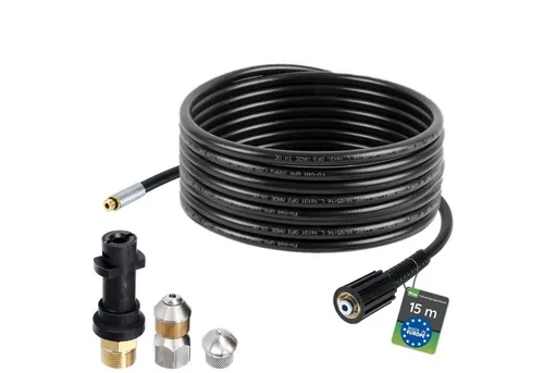 McFilter Hochdruckschlauch Rohrreinigungsschlauch, 15m, 160 bar, kompatibel mit Kärcher, K2, K3, K4, K5, K6, Hochdruckreiniger, inkl. Adapter, Düsen starr + rotierend, (15 St)