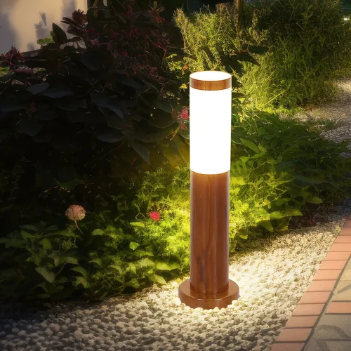 Stehlampe Außenlampe Sockelleuchte Wegelampe Holzoptik Edelstahl Gartenlampe