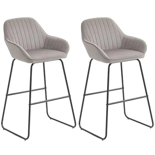 HOMCOM Barstühle Set aus Polyester und Metall, Grau