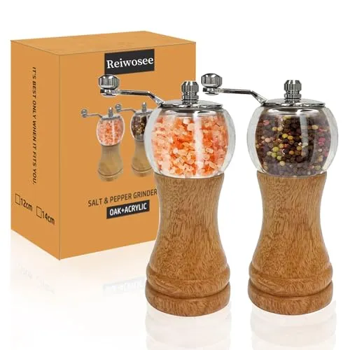 Pfeffermühle & Salzmühle, 2er Set Klassische Hand Shake Gewürzmühle, EP Material Acryl, Keramik Klingen Einstellbarer Grobe Mühle, Als Chilimühle für Verschiedene Gewürze 6 zoll Pepper Grinder